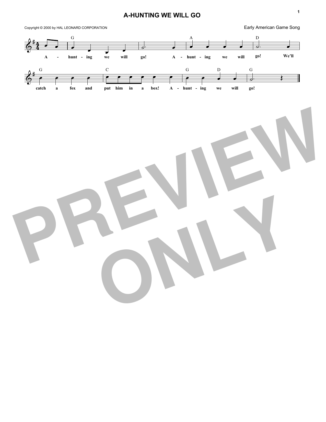 Download Traditional A-Hunting We Will Go Sheet Music