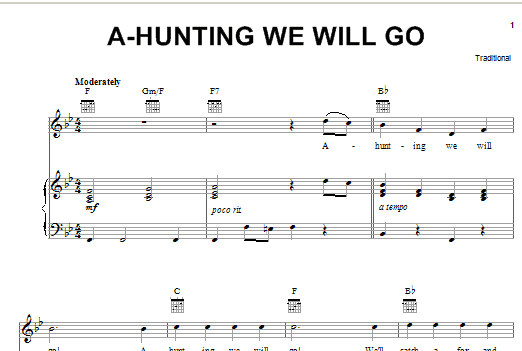 Traditional A-Hunting We Will Go sheet music notes printable PDF score
