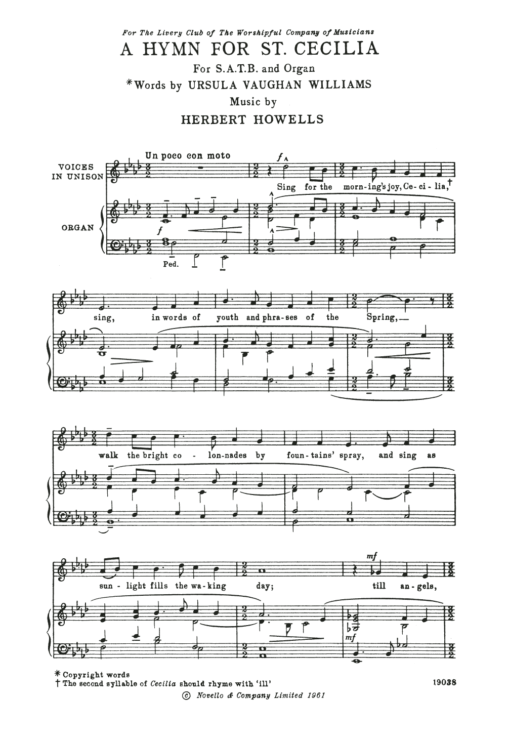 Download Herbert Howells A Hymn For St Cecilia Sheet Music