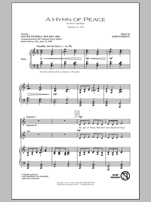 Download John Purifoy A Hymn Of Peace Sheet Music