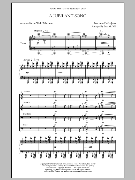 Download Norman Dello Joio A Jubilant Song (arr. Stan McGill) Sheet Music