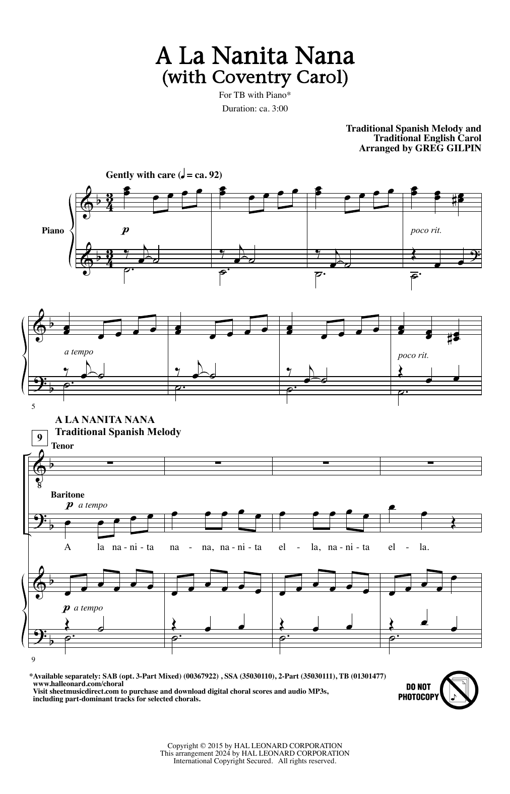 Greg Gilpin A La Nanita Nana (with Coventry Carol) sheet music notes printable PDF score