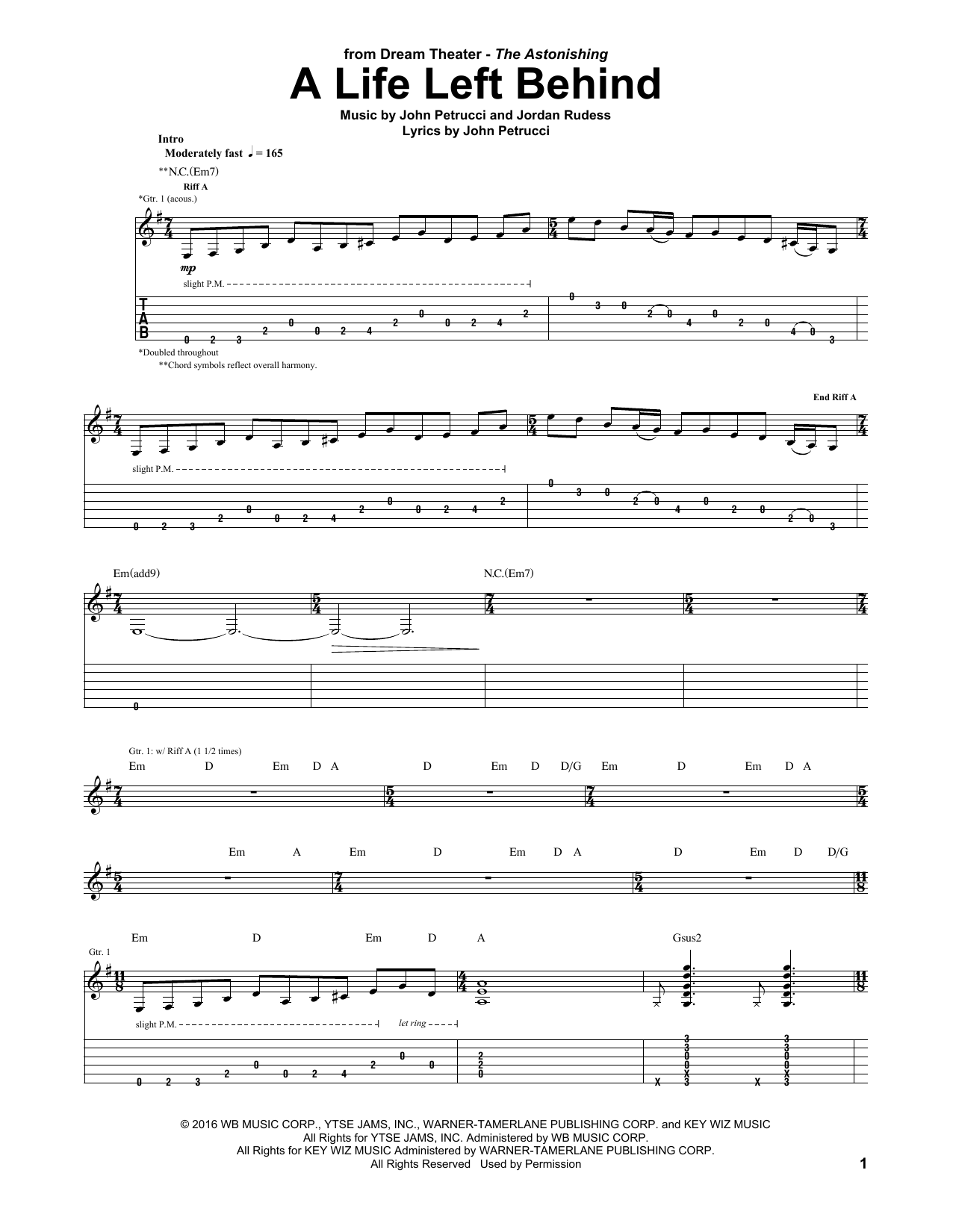Download Dream Theater A Life Left Behind Sheet Music