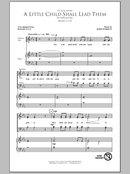 Download John Purifoy A Little Child Shall Lead Them Sheet Music