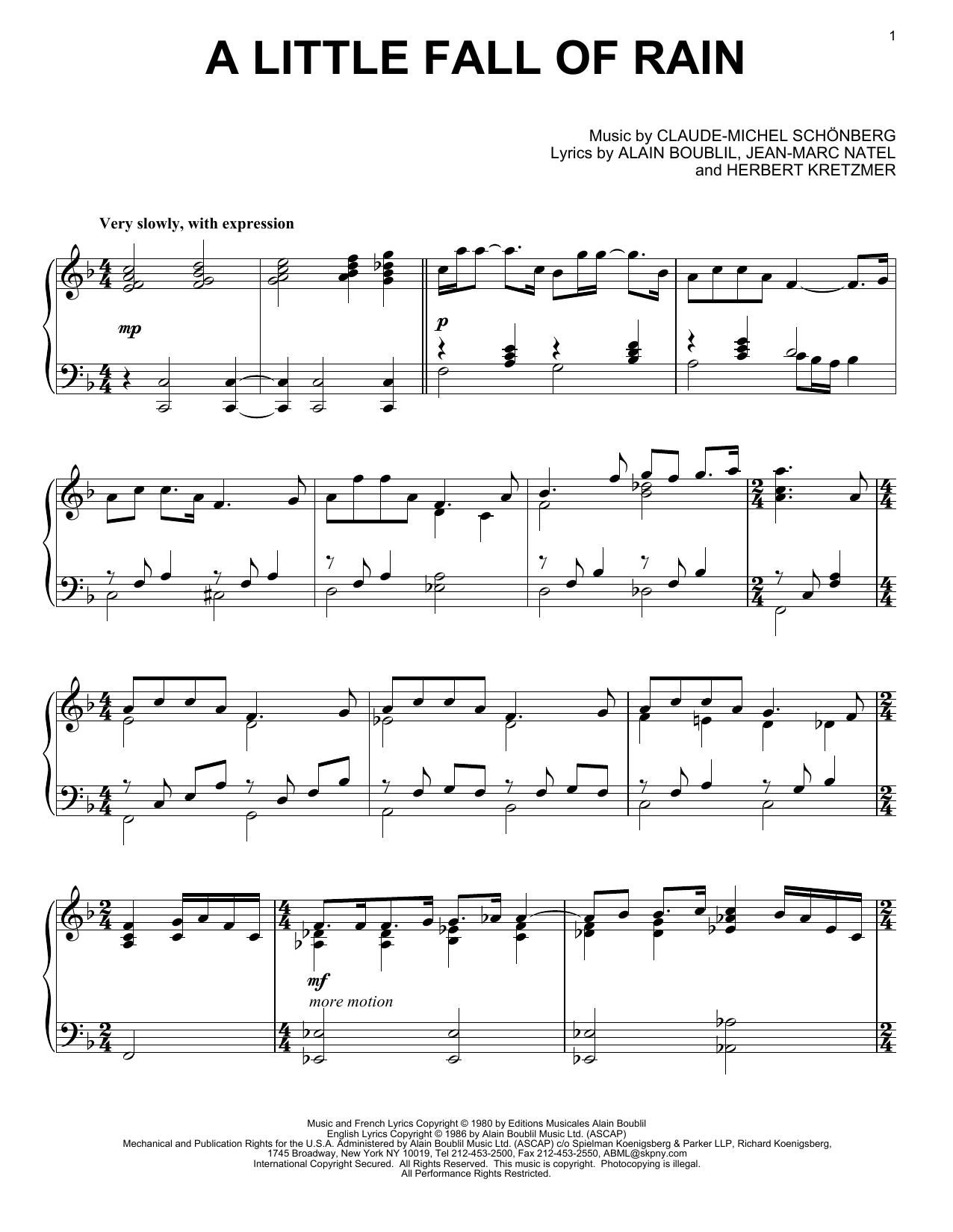 Download Les Miserables (Musical) A Little Fall Of Rain Sheet Music