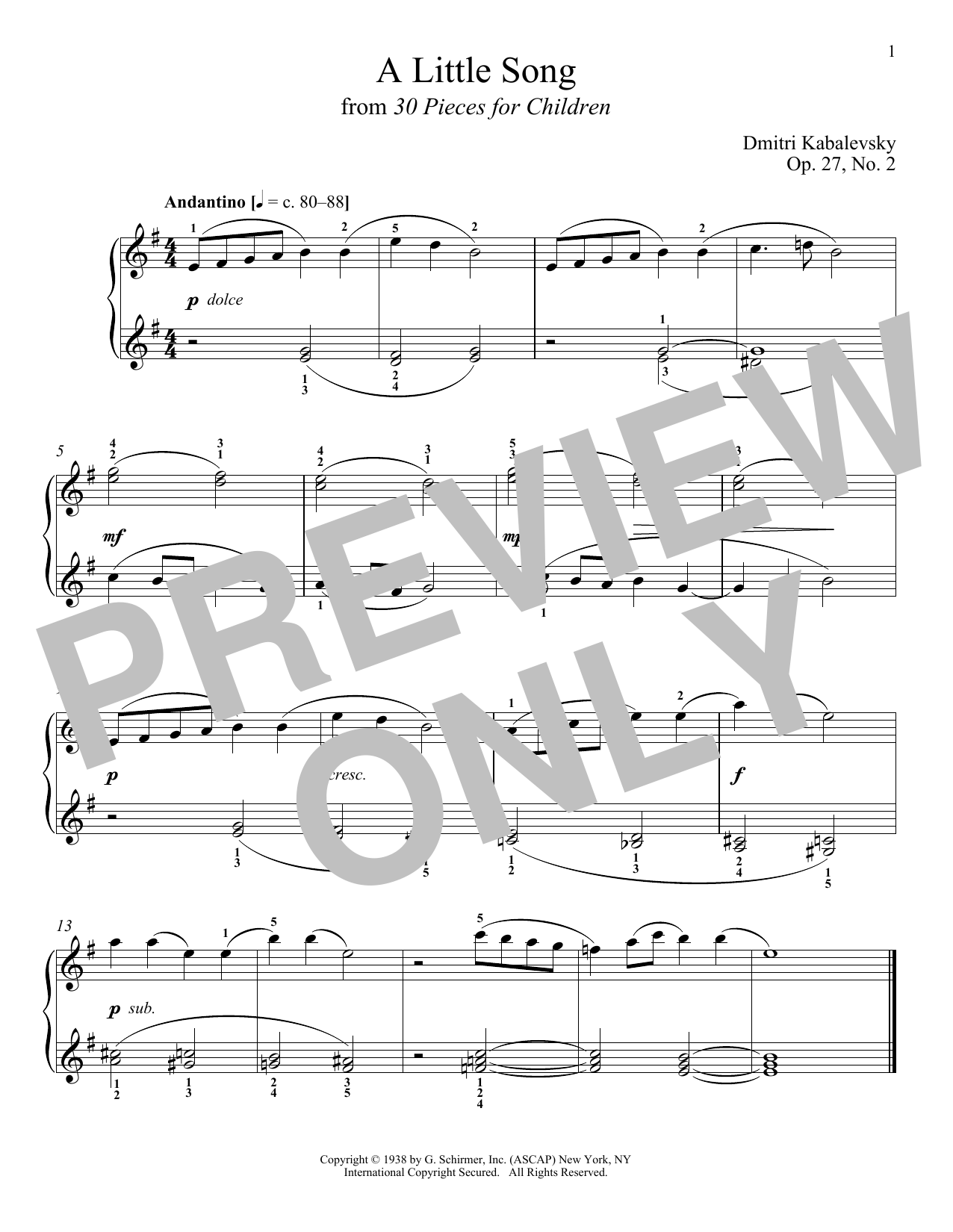 Download Dmitri Kabalevsky A Little Song, Op. 27, No. 2 Sheet Music