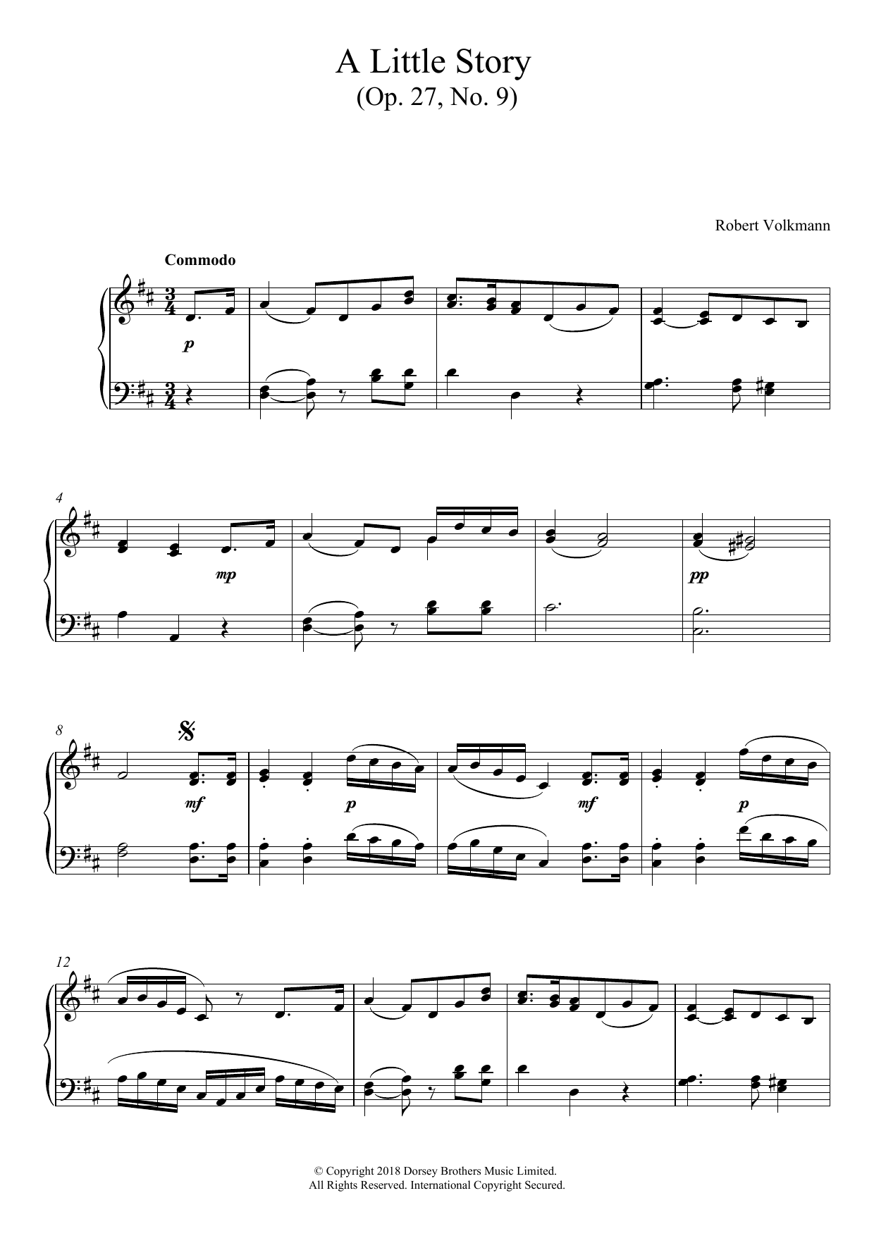 Download Robert Volkmann A Little Story Op. 27, No. 9 Sheet Music