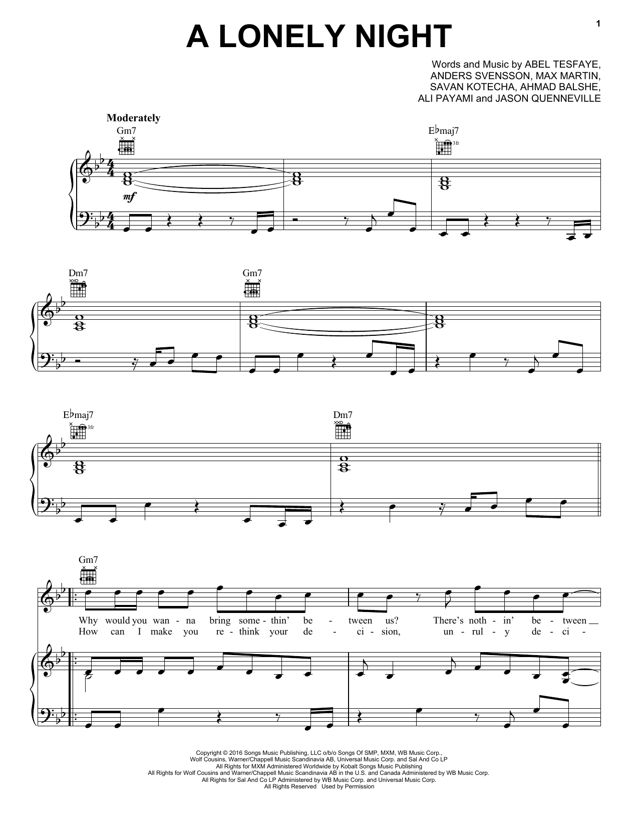 Download The Weeknd A Lonely Night Sheet Music
