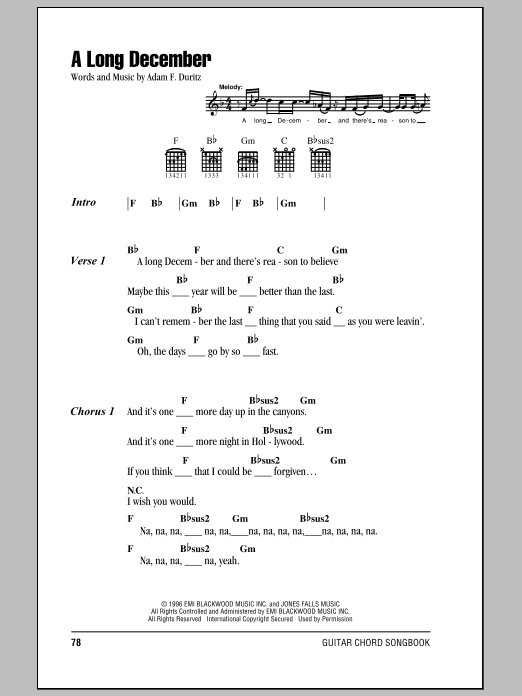 Download Counting Crows A Long December Sheet Music