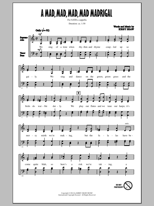 Download Kirby Shaw A Mad, Mad, Mad, Mad, Madrigal Sheet Music