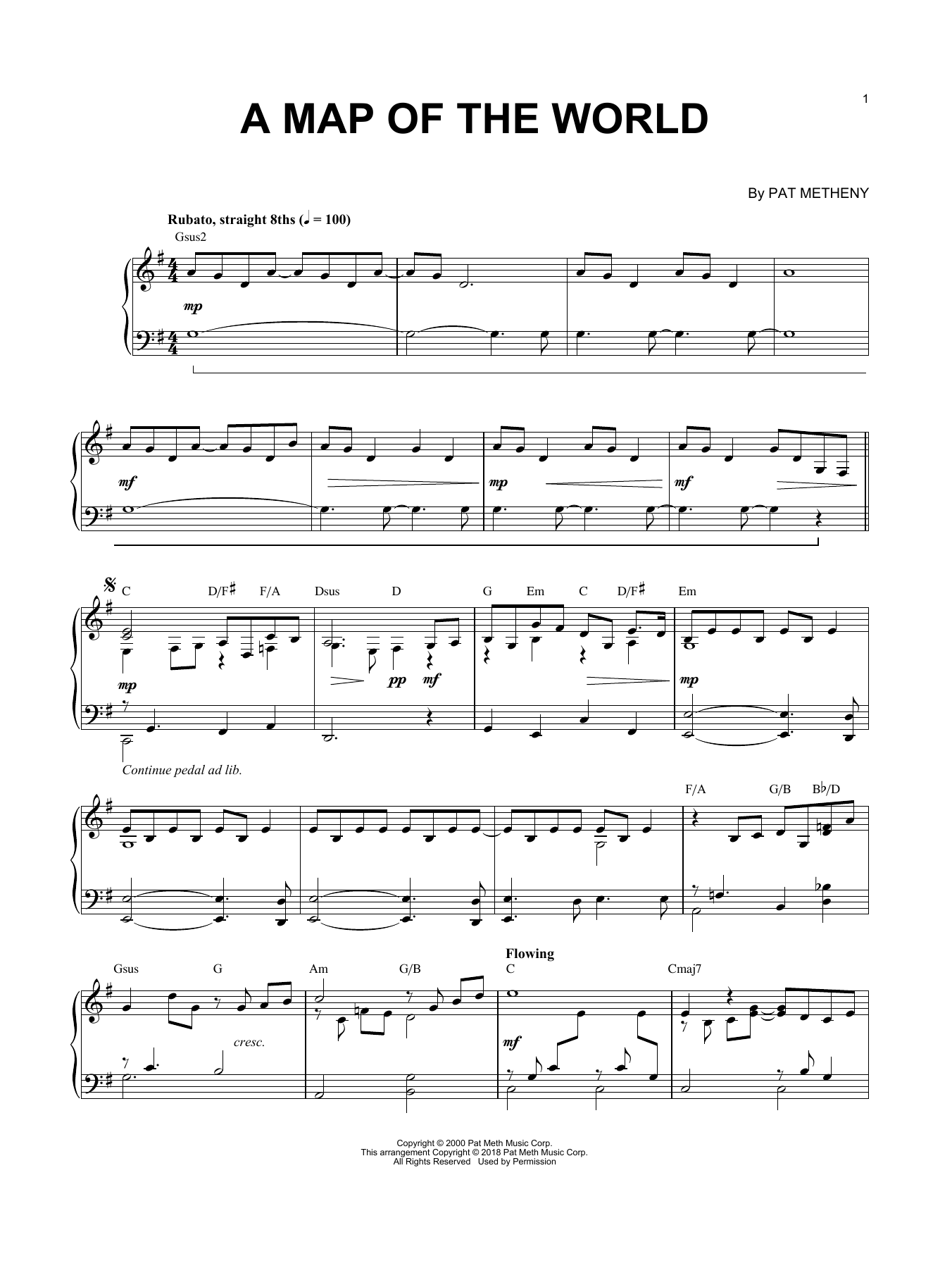 Download Pat Metheny A Map Of The World Sheet Music