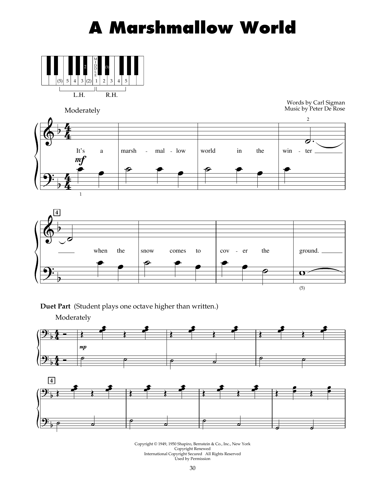 Peter De Rose A Marshmallow World sheet music notes printable PDF score