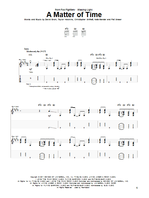 Download Foo Fighters A Matter Of Time Sheet Music
