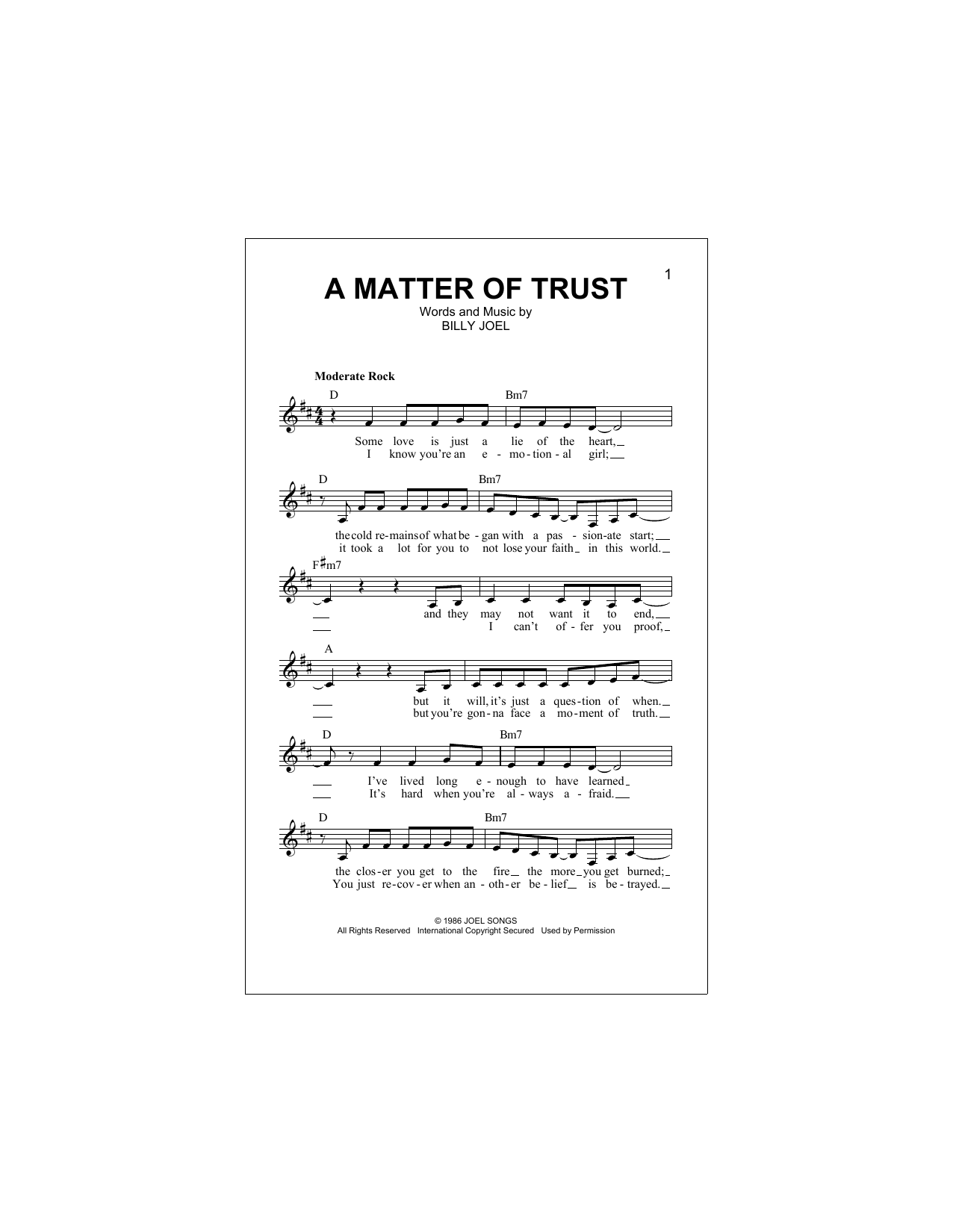 Download Billy Joel A Matter Of Trust Sheet Music