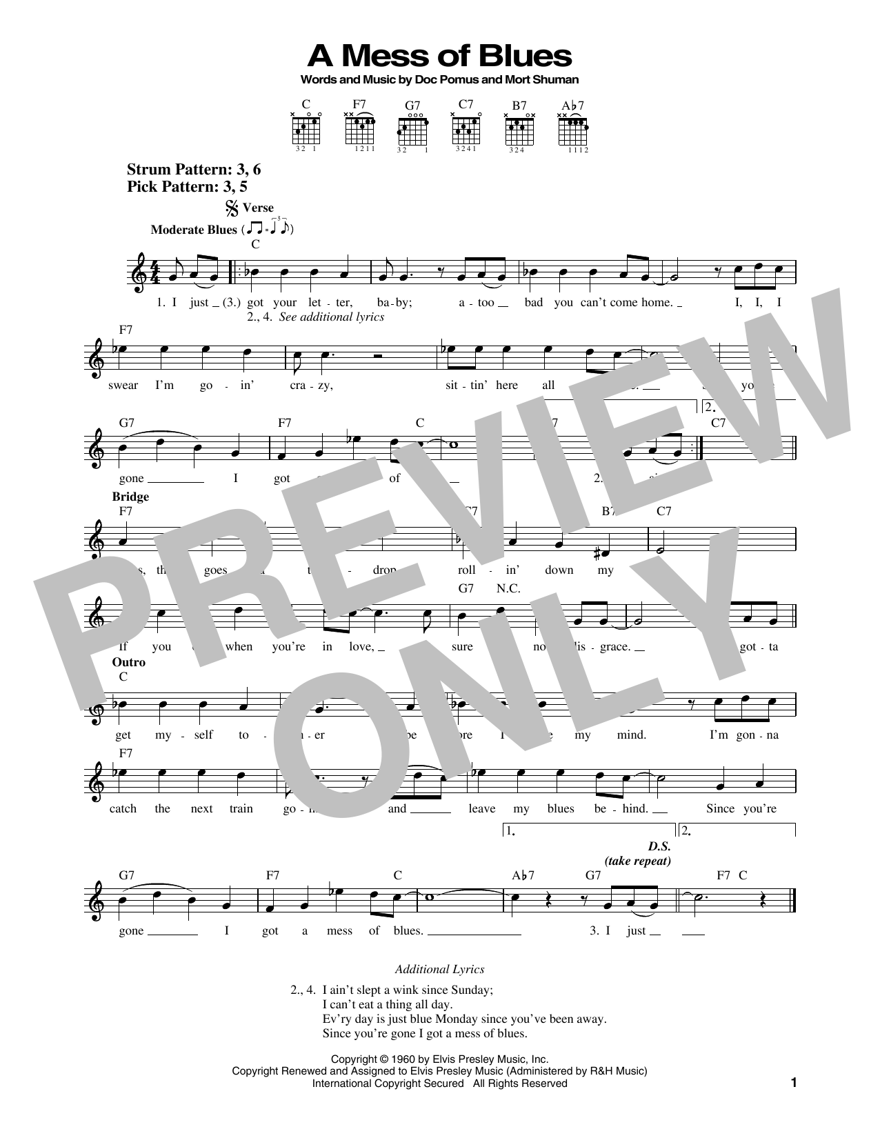 Download Elvis Presley A Mess Of Blues Sheet Music