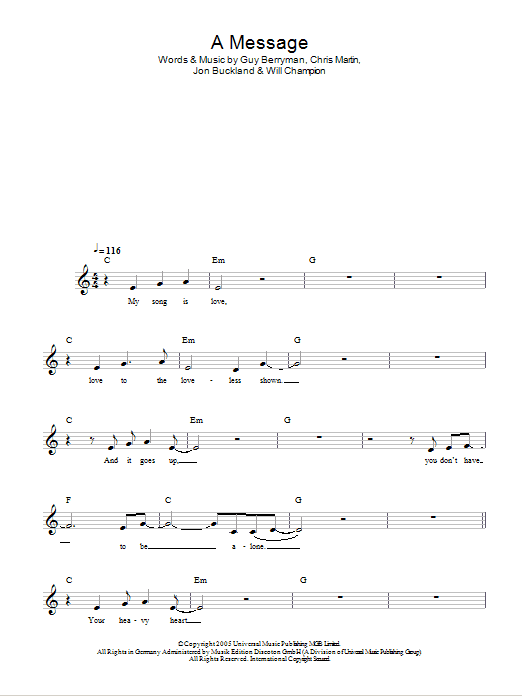 Download Coldplay A Message Sheet Music