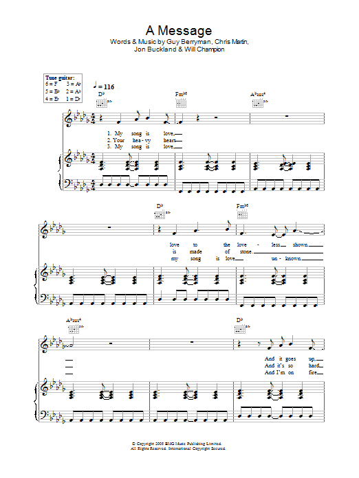 Download Coldplay A Message Sheet Music