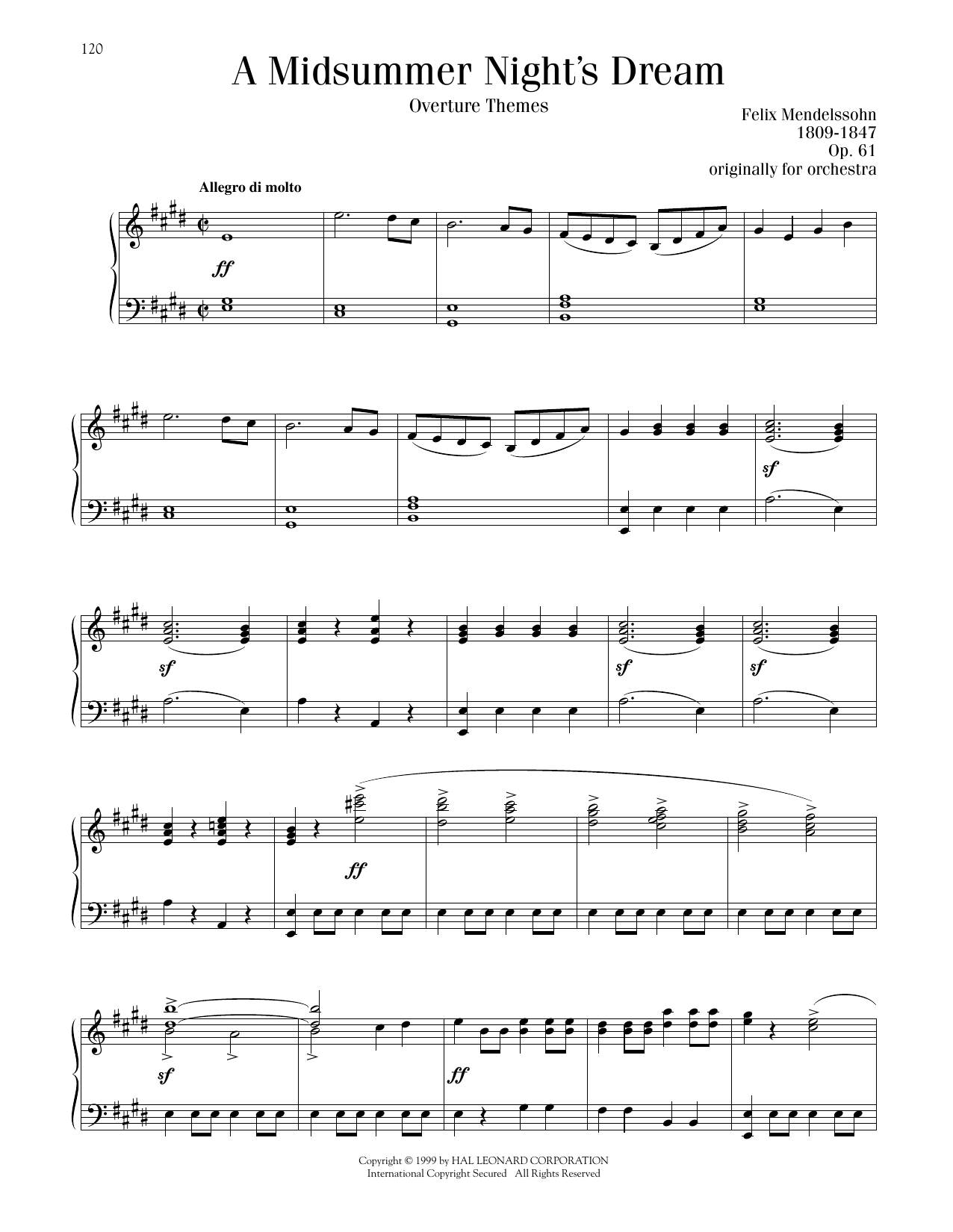 Felix Mendelssohn A Midsummer Night's Dream Overture, Excerpt sheet music notes printable PDF score