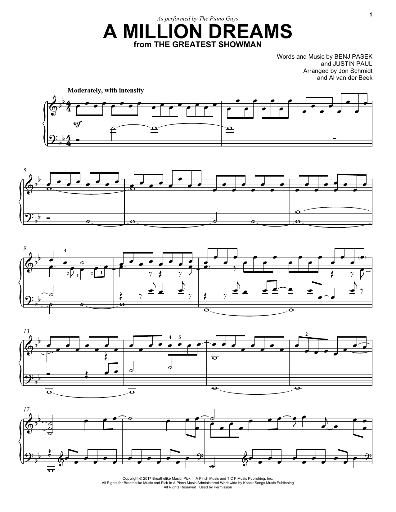 Download The Piano Guys A Million Dreams (from The Greatest Sho Sheet Music