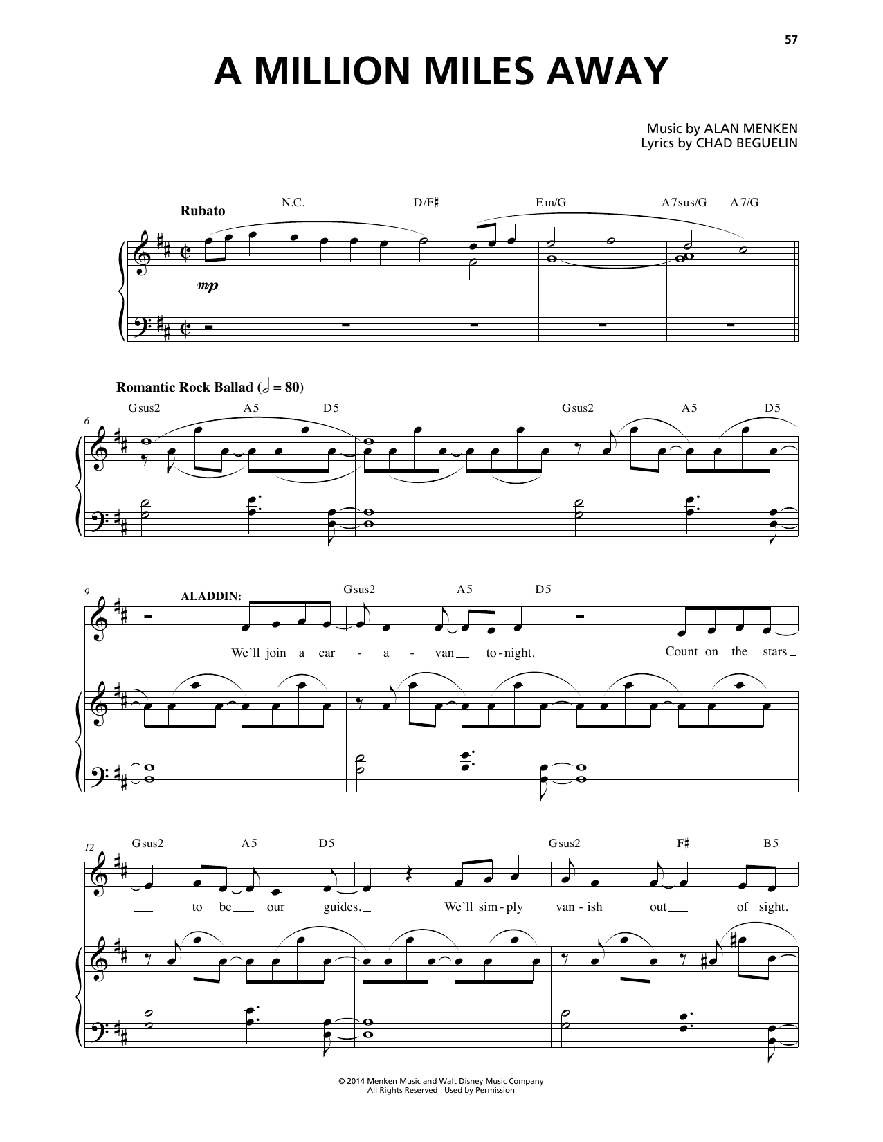Download Alan Menken A Million Miles Away (from Aladdin: The Sheet Music