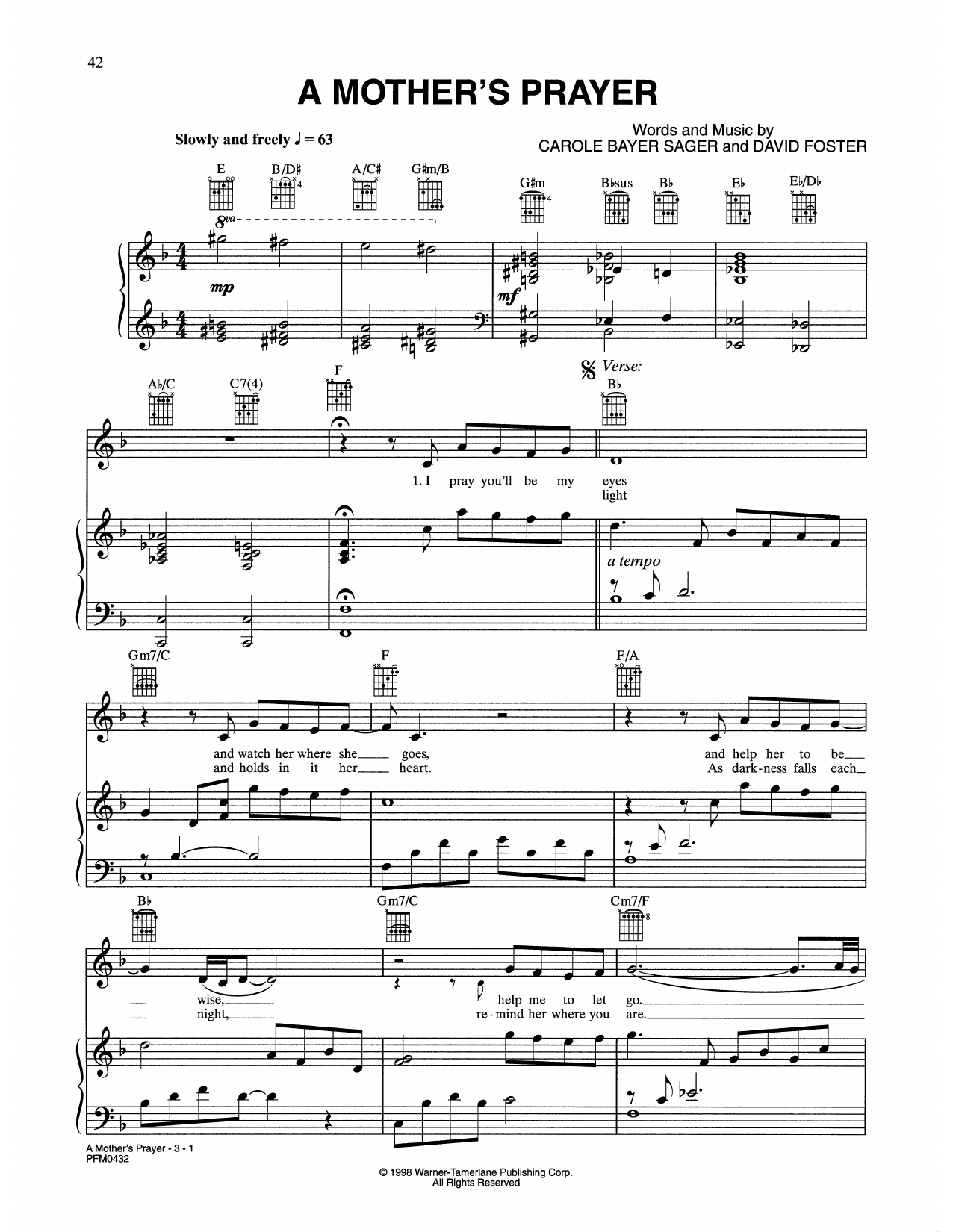 Download Celine Dion A Mother's Prayer (from Quest For Camel Sheet Music