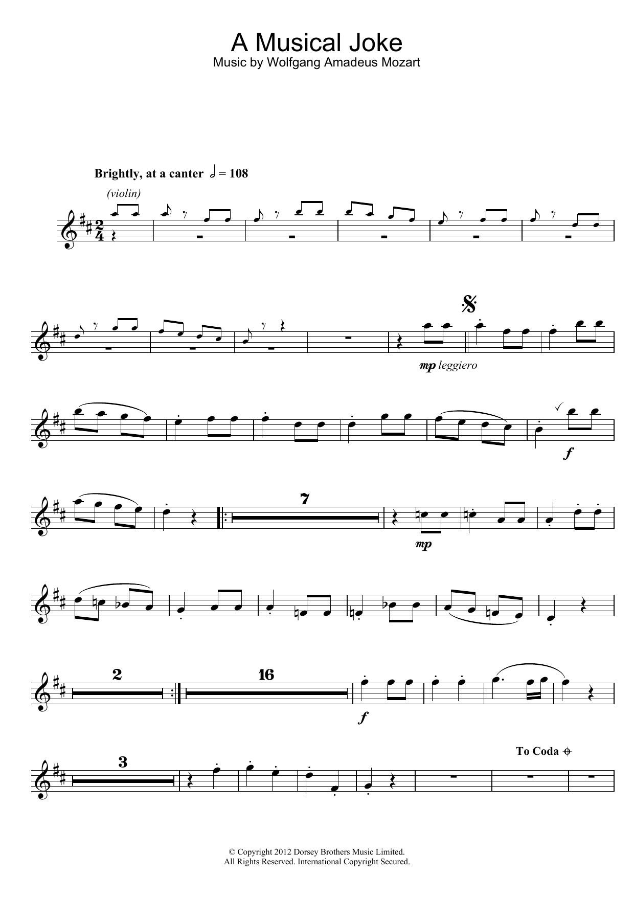 Download Wolfgang Amadeus Mozart A Musical Joke Sheet Music