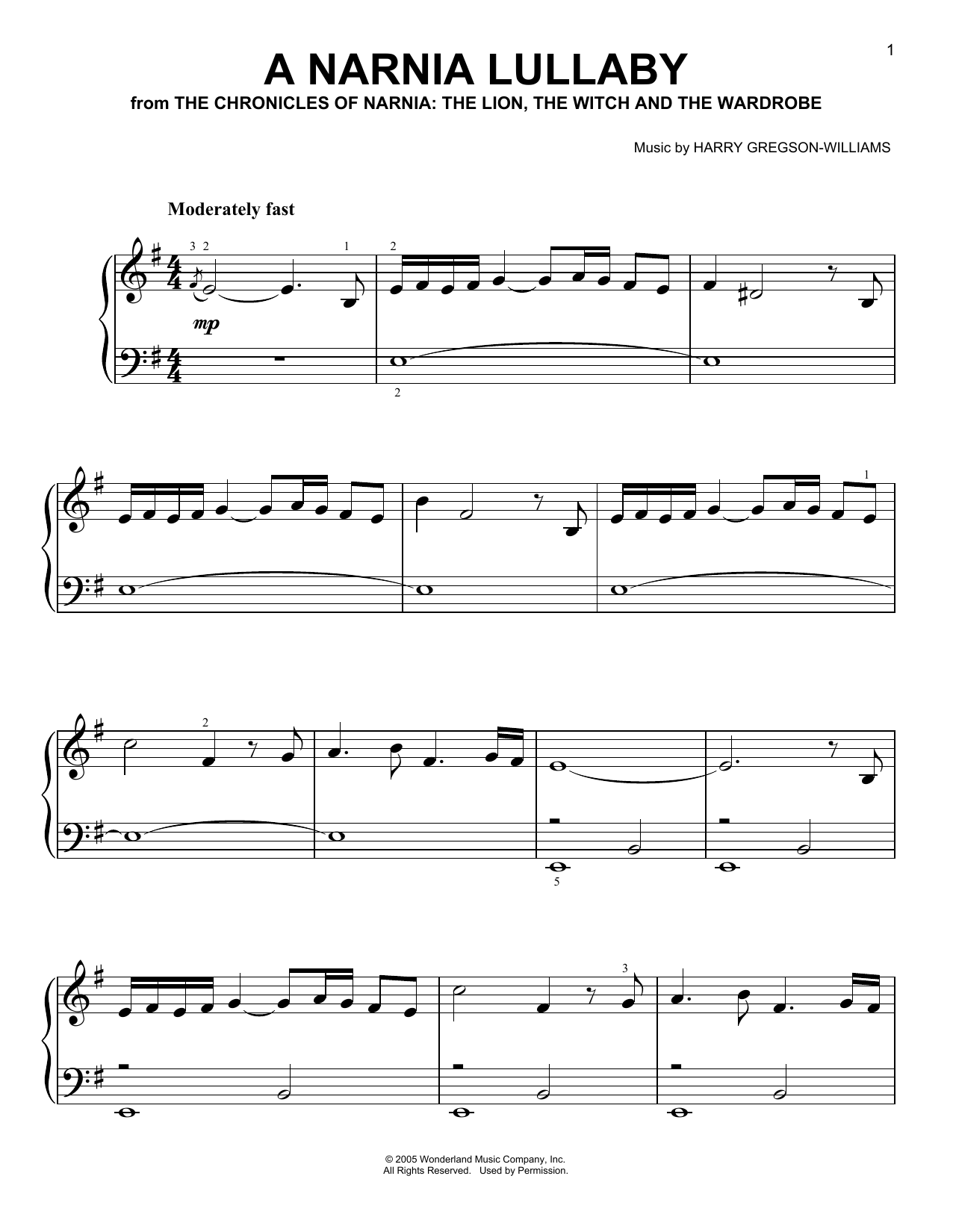 Download Harry Gregson-Williams A Narnia Lullaby Sheet Music