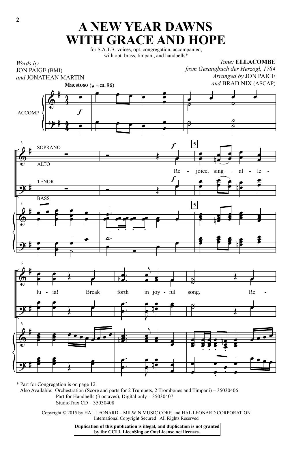 Download Brad Nix A New Year Dawns With Grace And Hope Sheet Music