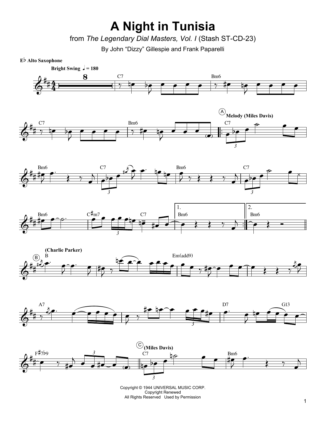 Download Charlie Parker A Night In Tunisia Sheet Music