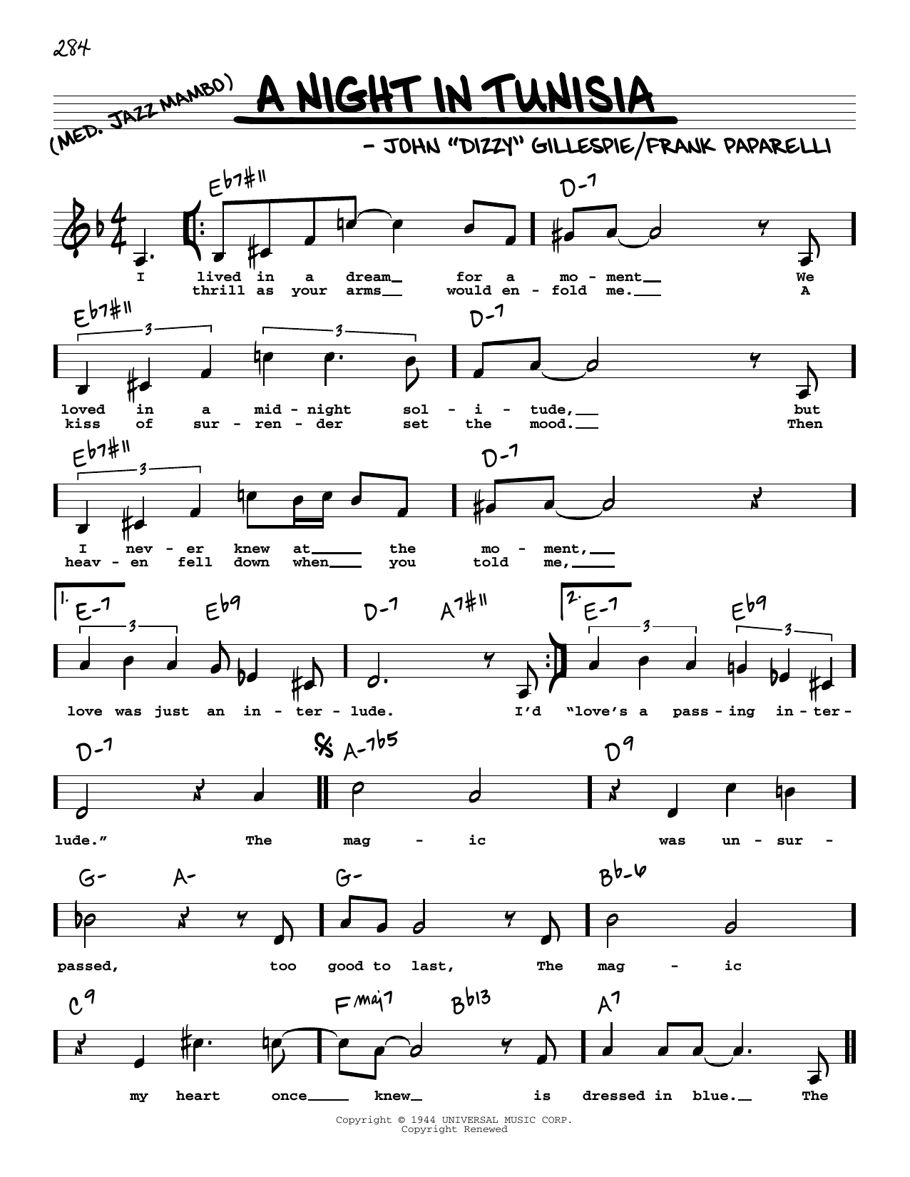 Download Dizzy Gillespie A Night In Tunisia (Low Voice) Sheet Music