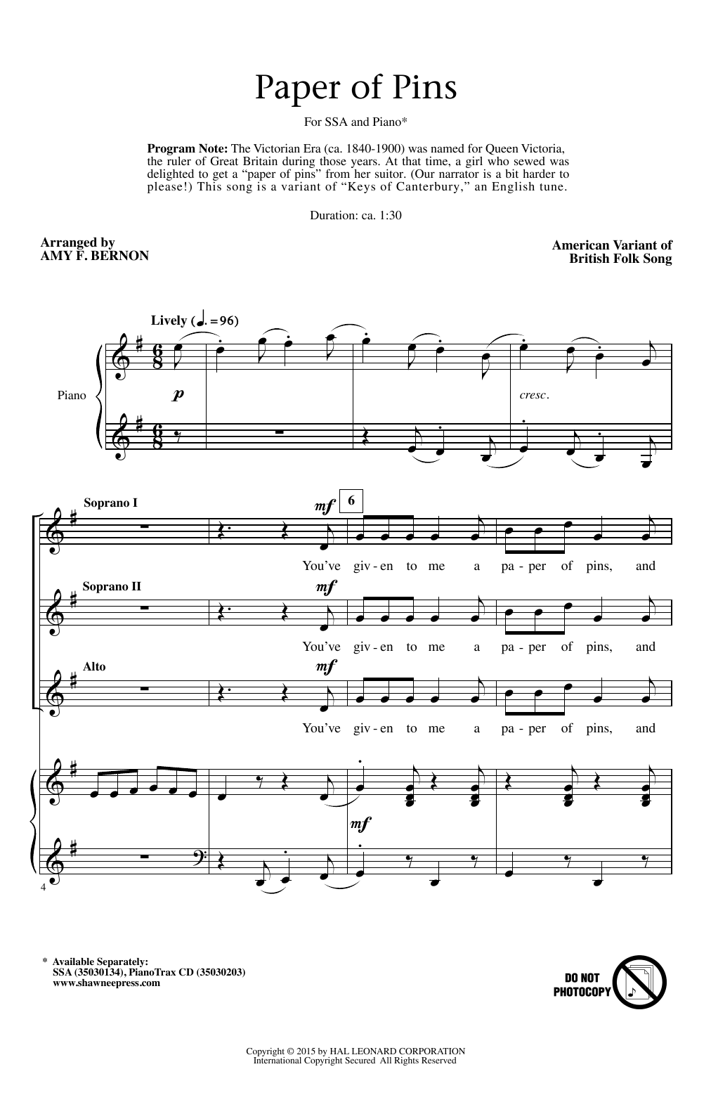 Download Amy Bernon A Paper Of Pins Sheet Music