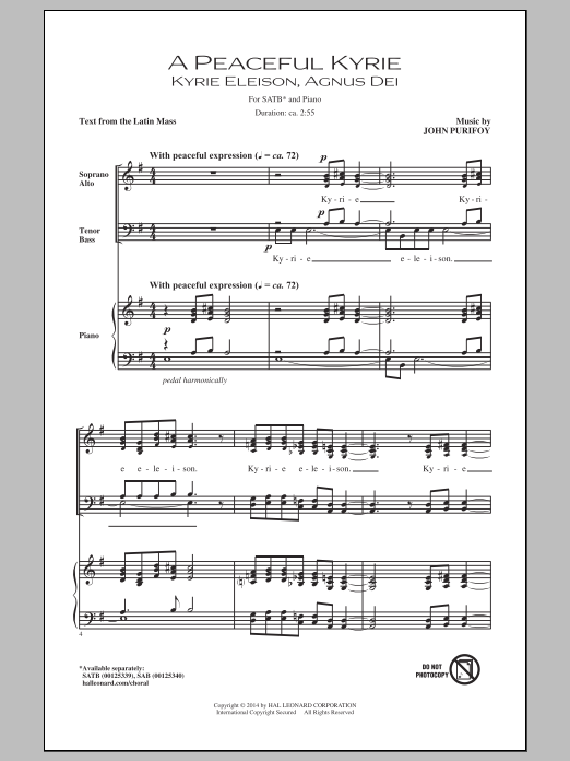 Download John Purifoy A Peaceful Kyrie Sheet Music