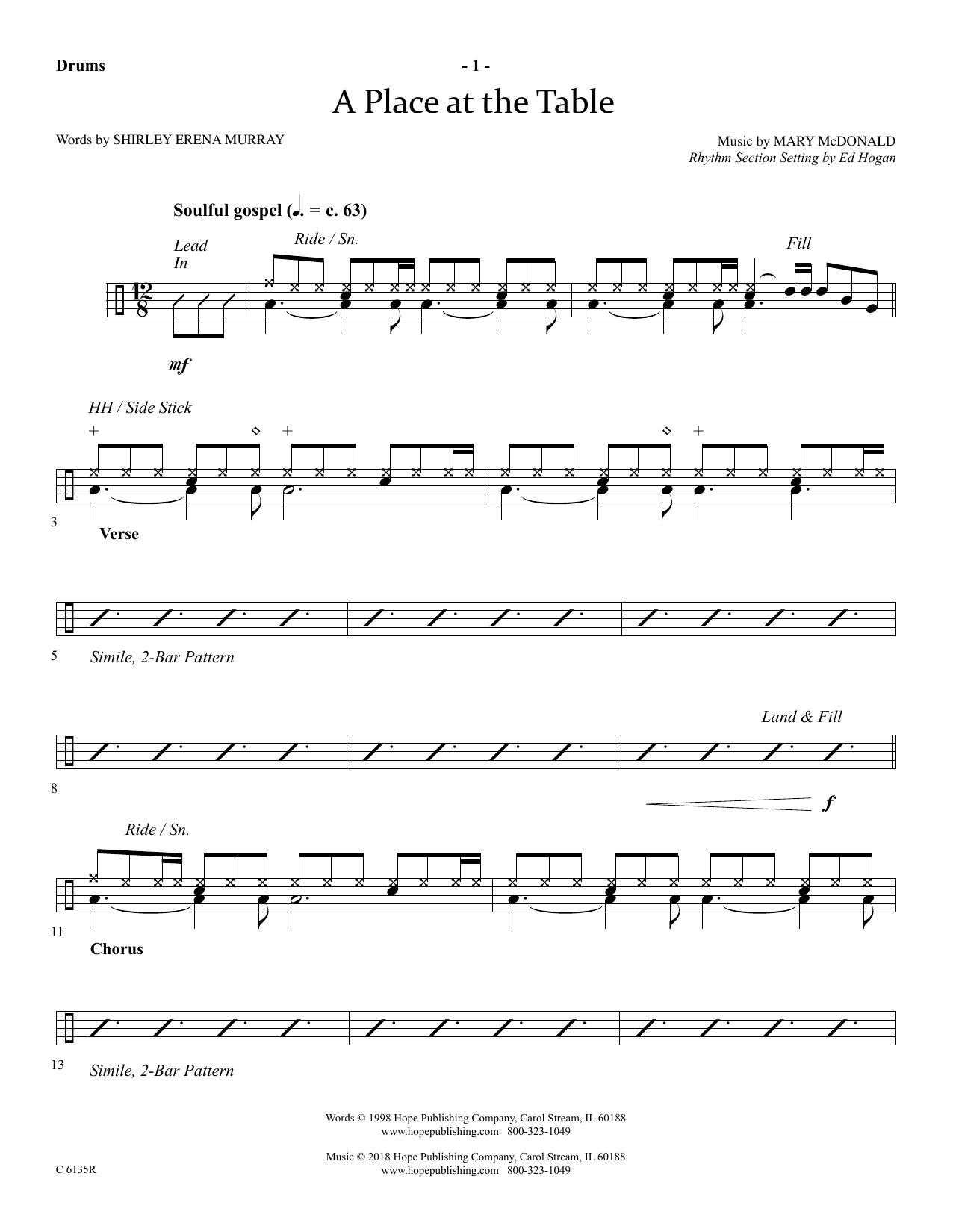 Download Ed Hogan A Place At The Table - Drums Sheet Music