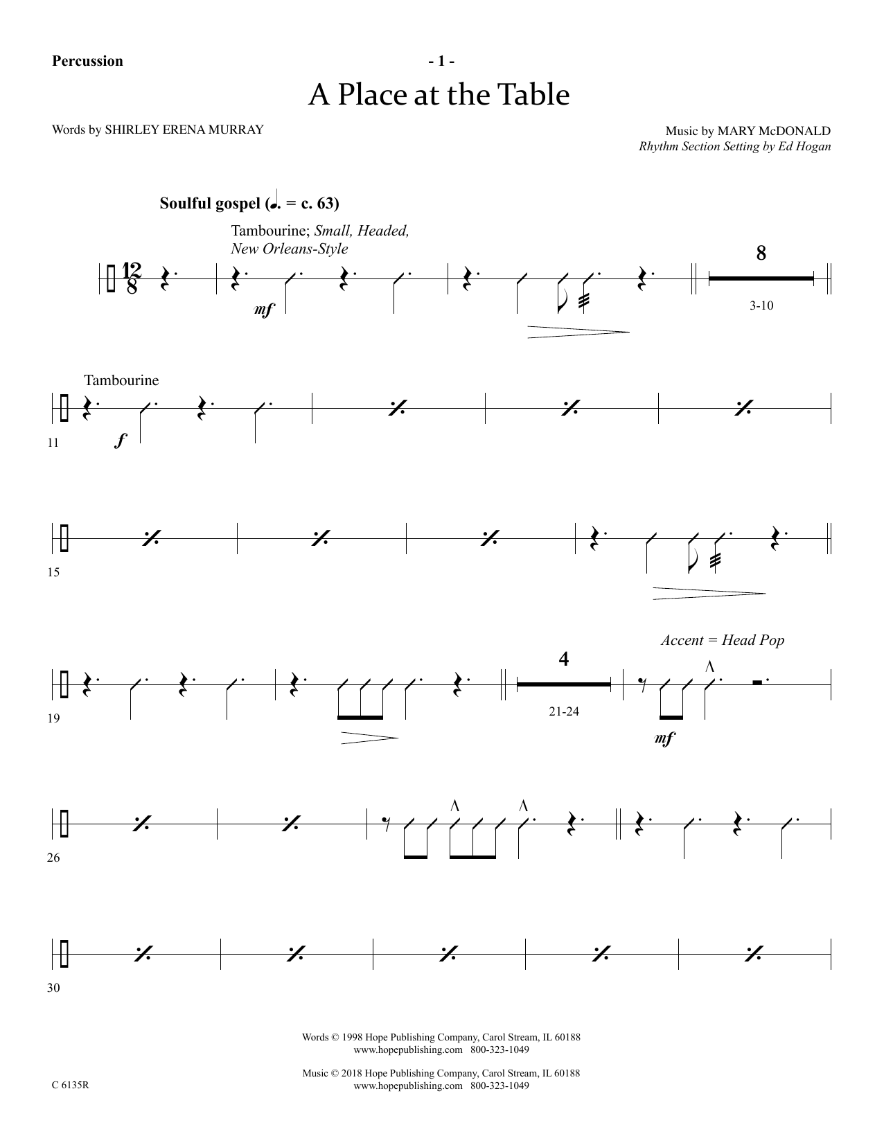 Download Ed Hogan A Place At The Table - Percussion Sheet Music