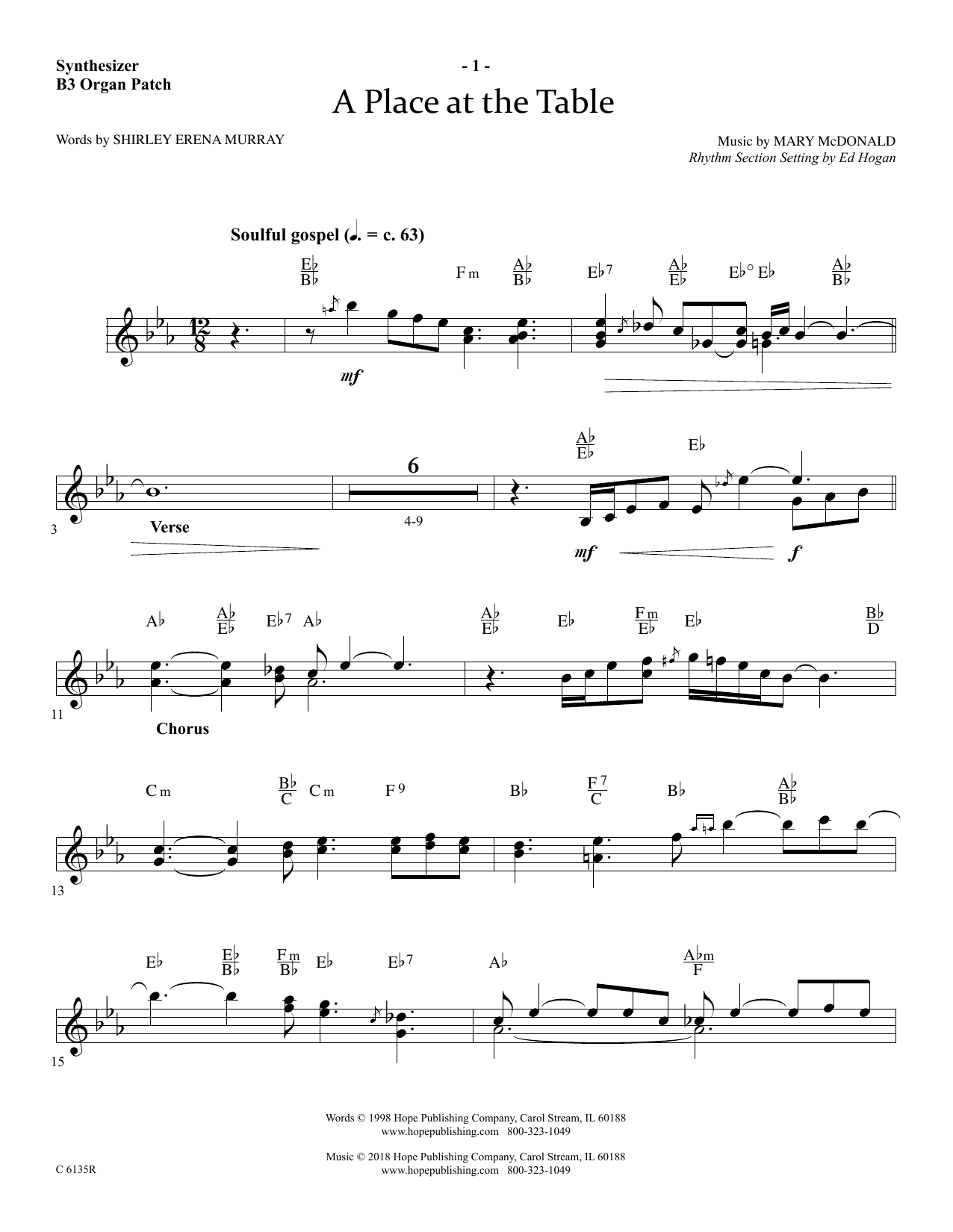 Download Ed Hogan A Place At The Table - Synthesizer Sheet Music