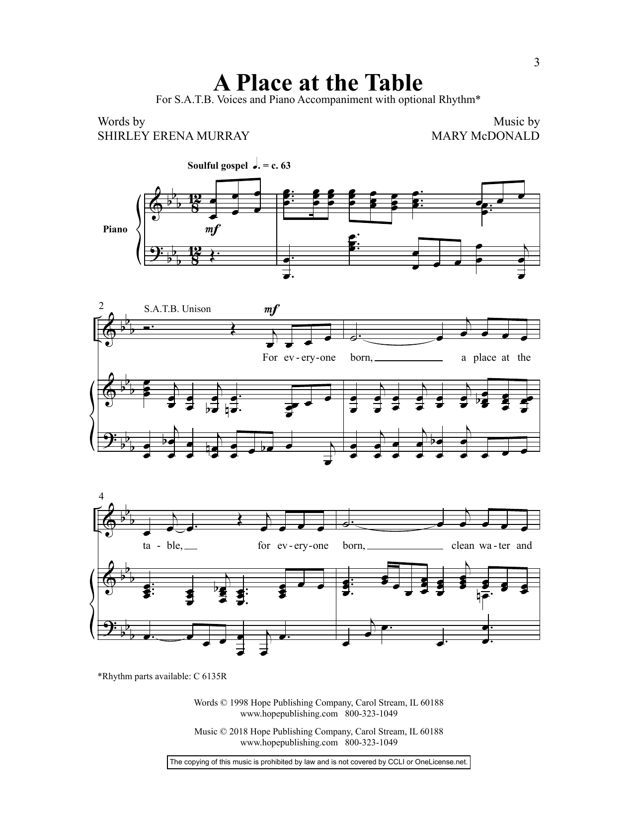 Download Mary McDonald A Place At The Table Sheet Music