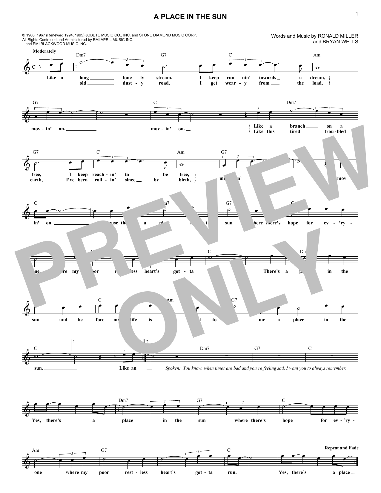 Download Stevie Wonder A Place In The Sun Sheet Music