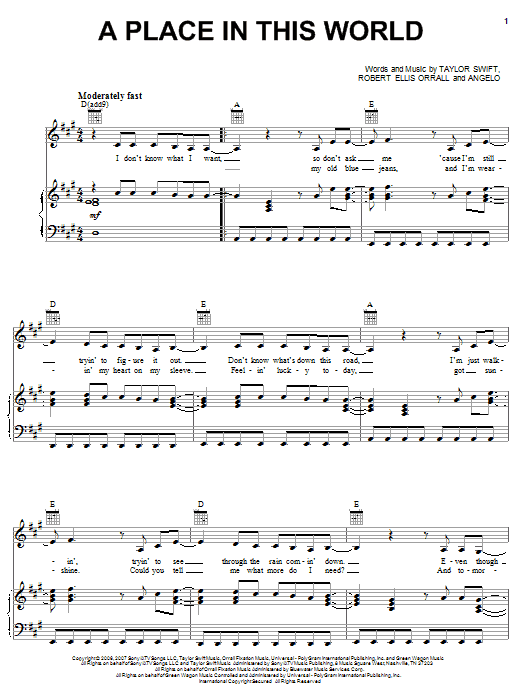 Download Taylor Swift A Place In This World Sheet Music