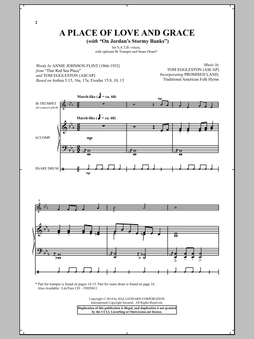 Download Tom Eggleston A Place Of Love And Grace Sheet Music