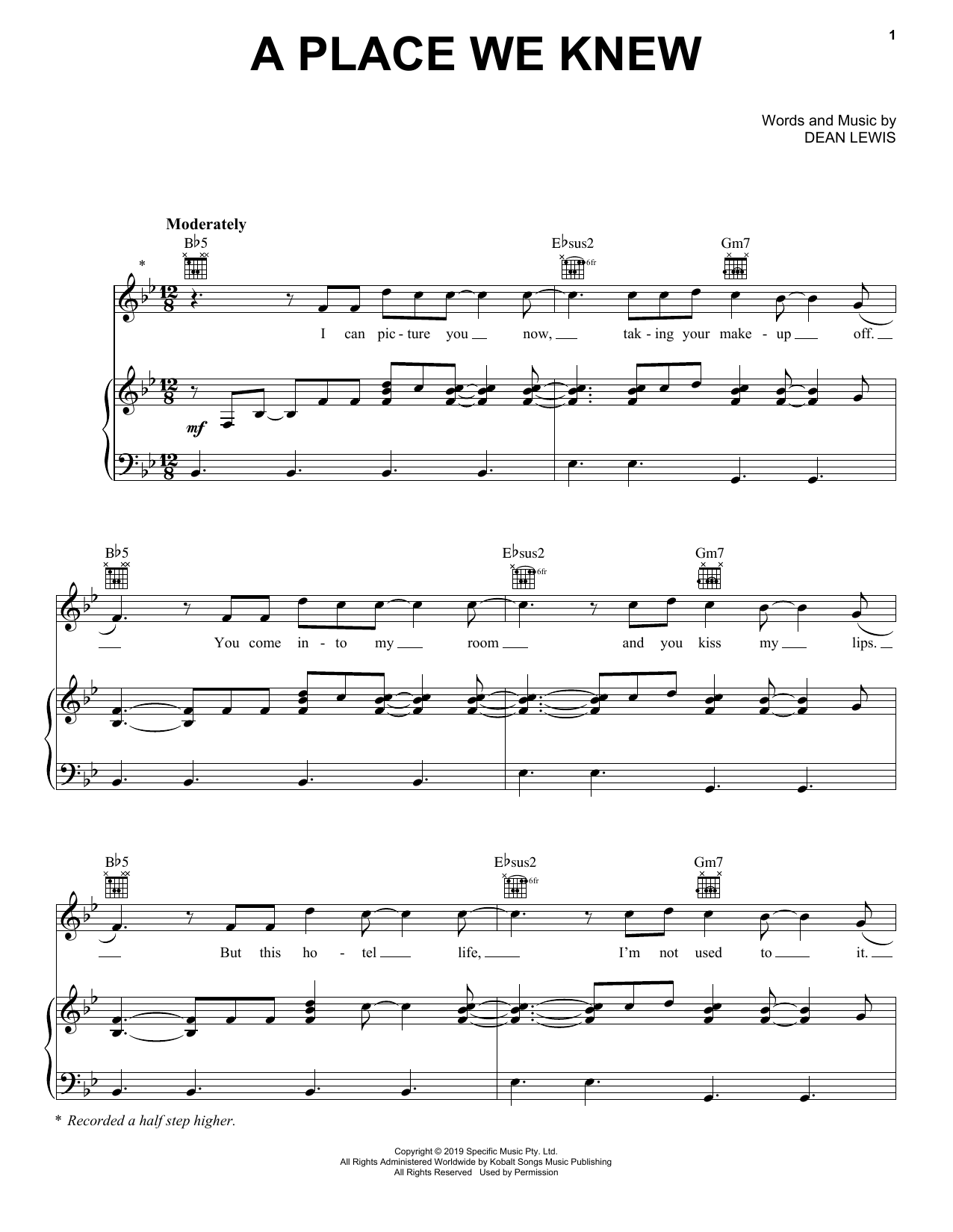 Download Dean Lewis A Place We Knew Sheet Music