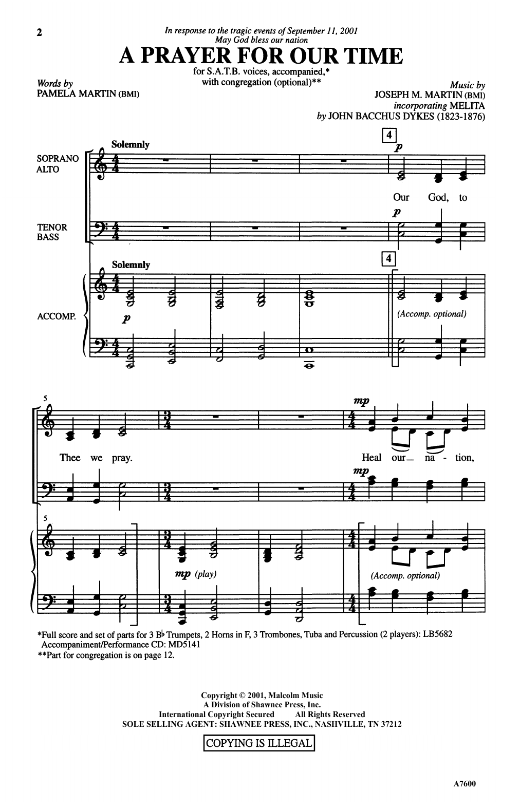 Download Joseph M. Martin A Prayer For Our Time (arr. Brant Adams Sheet Music