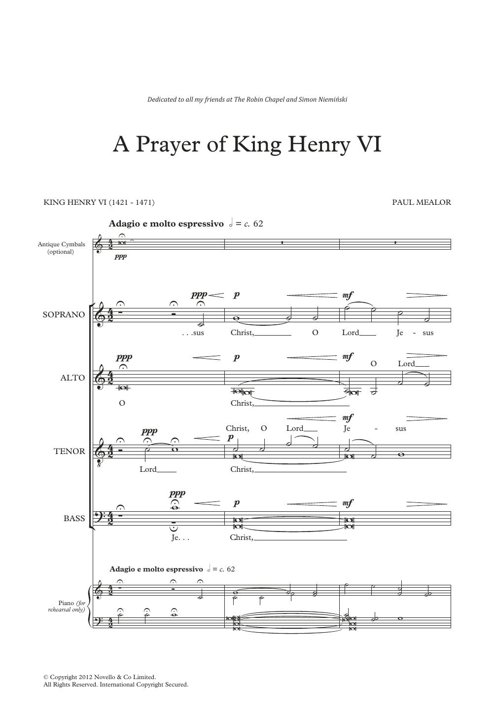 Download Paul Mealor A Prayer Of King Henry VI Sheet Music