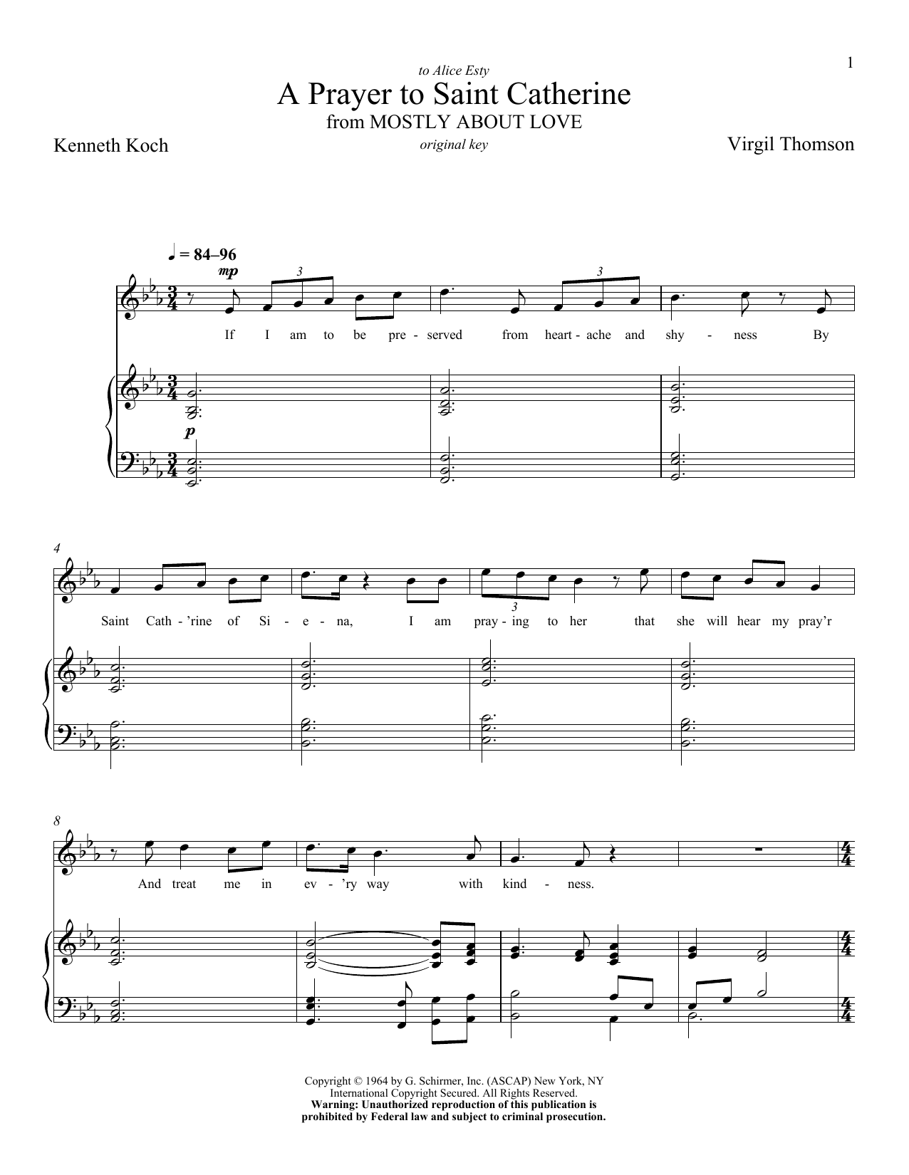 Download Virgil Thomson A Prayer To Saint Catherine Sheet Music
