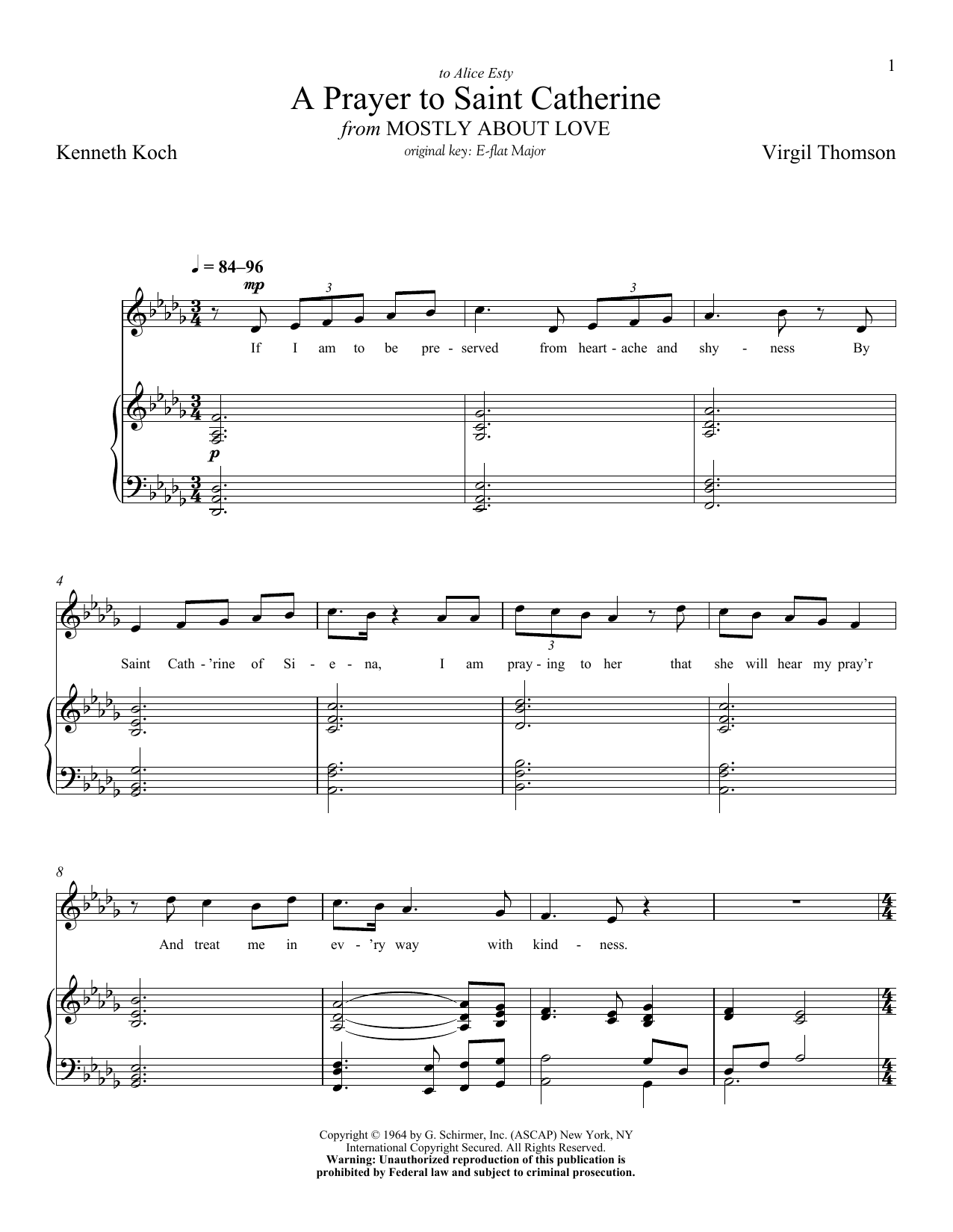 Download Virgil Thomson A Prayer To Saint Catherine Sheet Music
