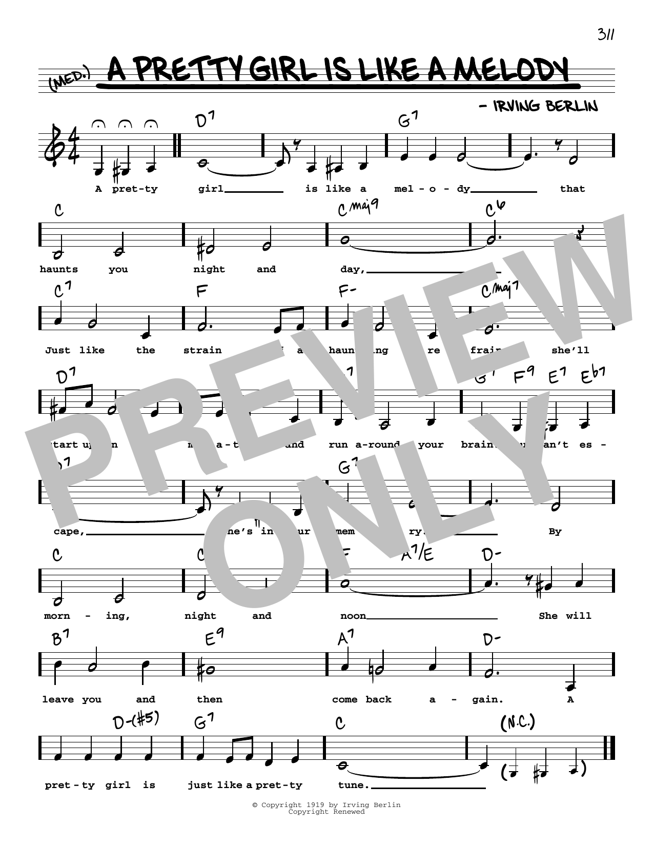 Download Irving Berlin A Pretty Girl Is Like A Melody (Low Voi Sheet Music