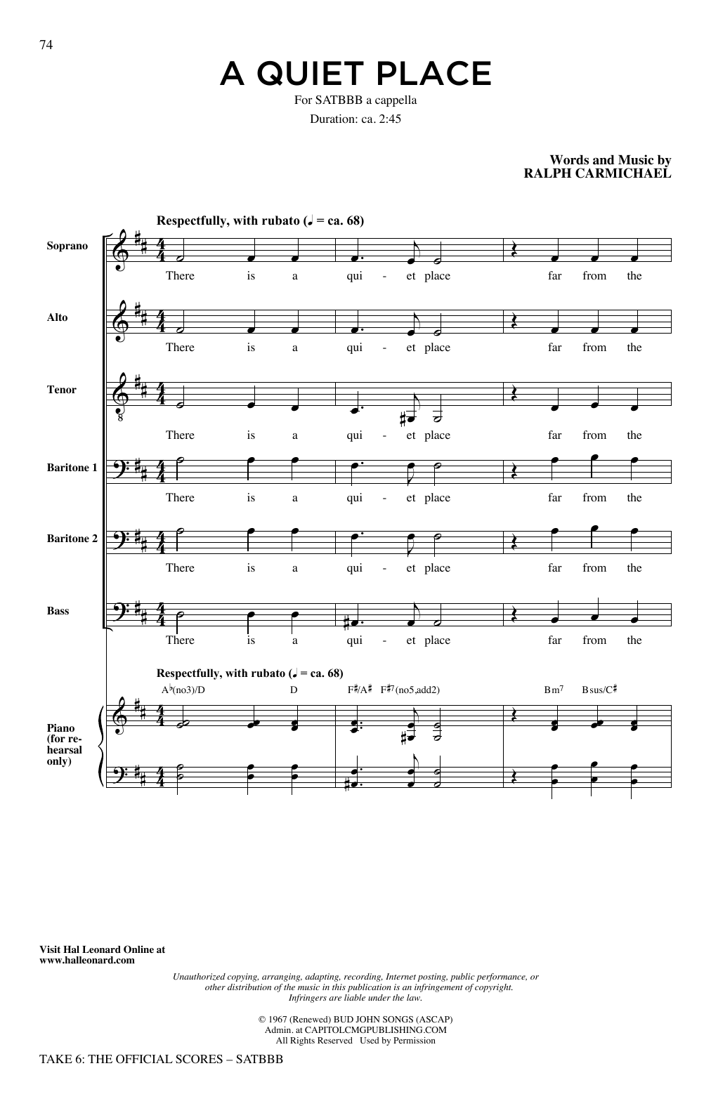 Download Take 6 A Quiet Place Sheet Music