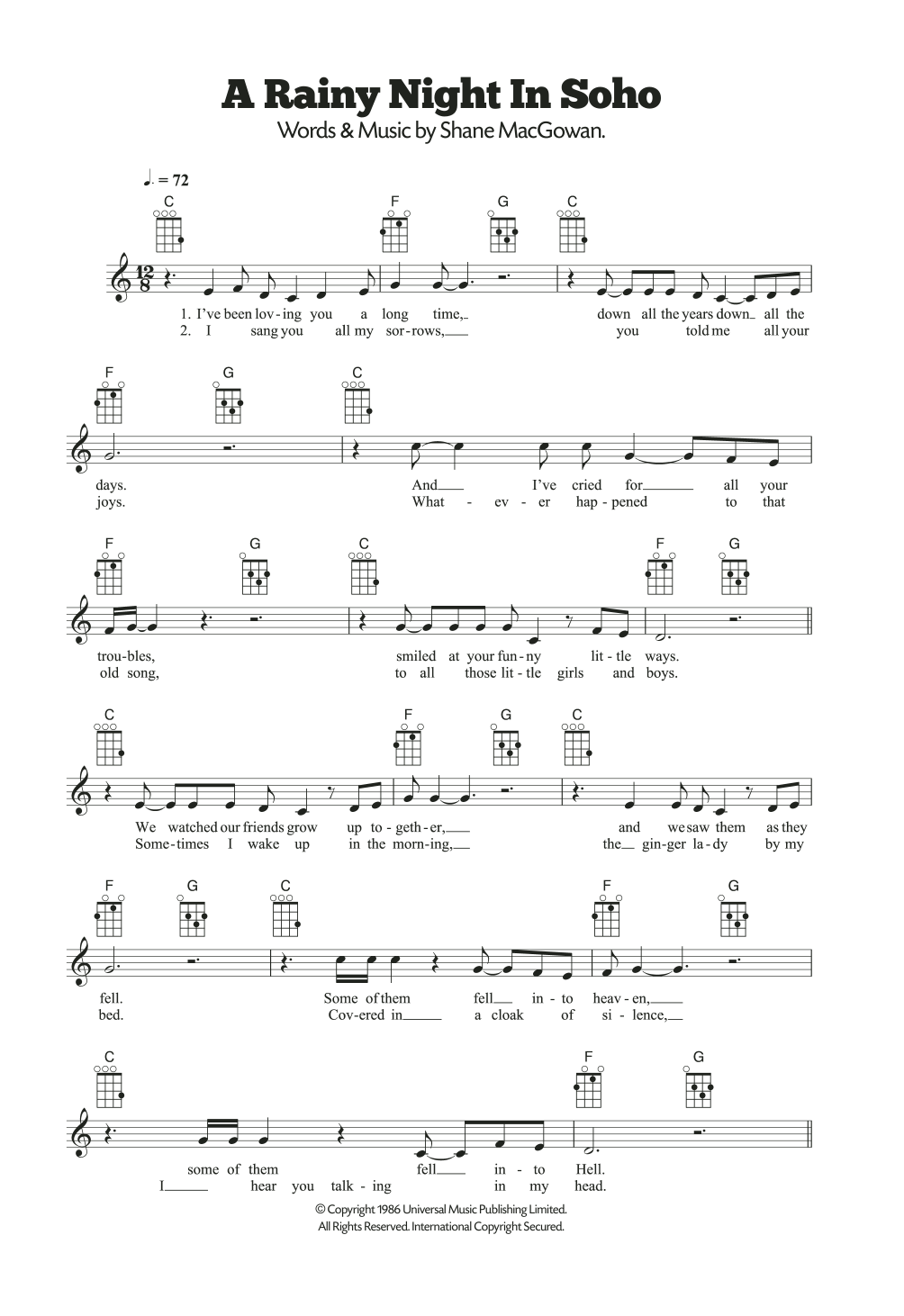 Download The Pogues A Rainy Night In Soho Sheet Music