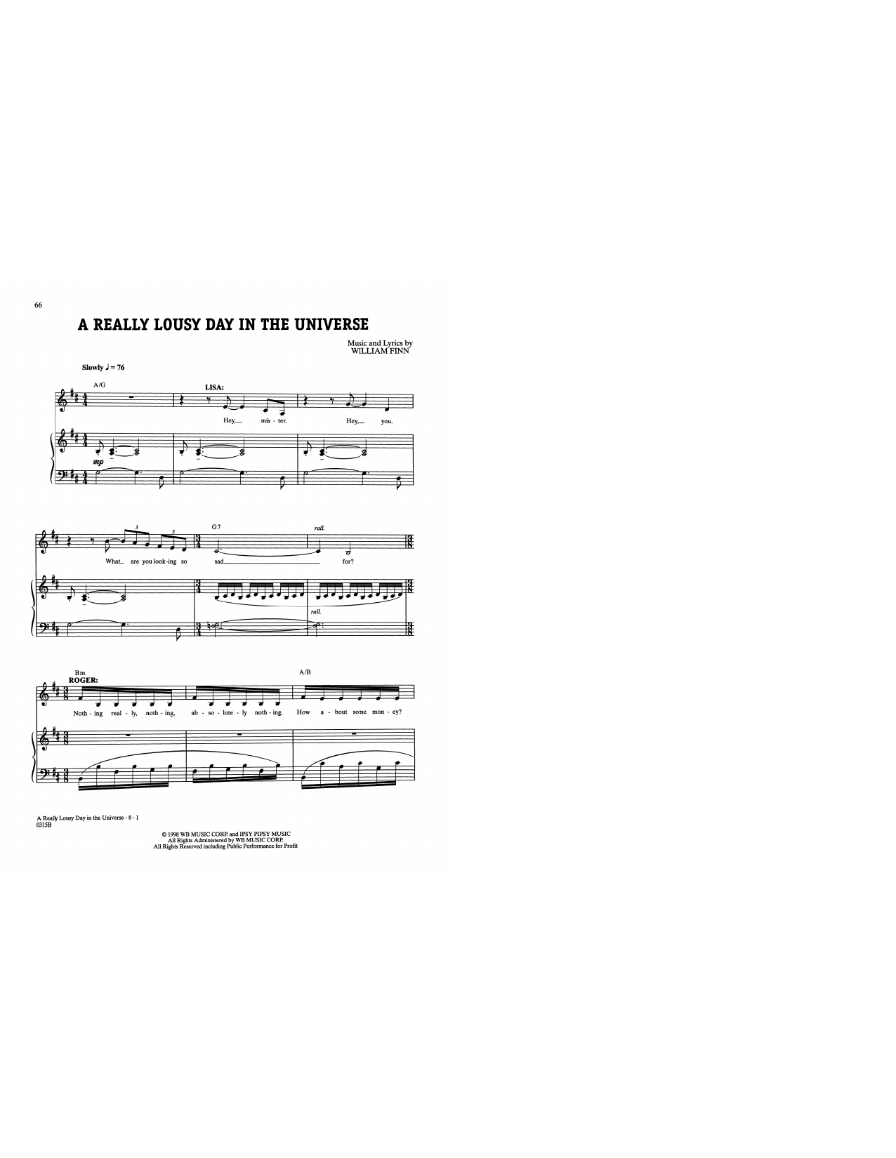 Download William Finn A Really Lousy Day In The Universe (fro Sheet Music