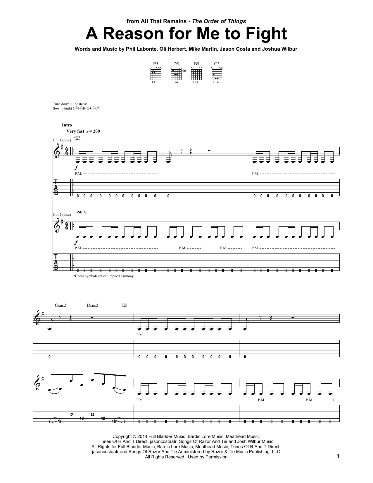Download All That Remains A Reason For Me To Fight Sheet Music