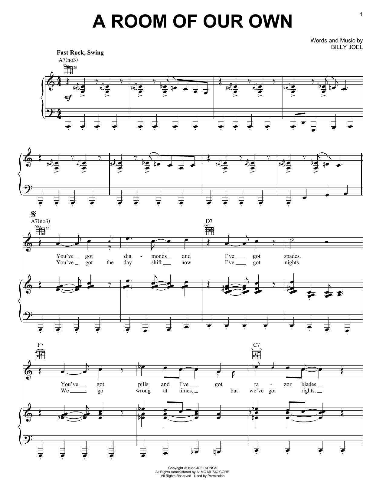 Download Billy Joel A Room Of Our Own Sheet Music